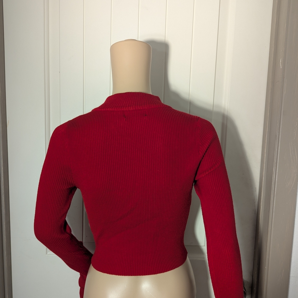 Red Ribbed Long Sleeve Top - Picture 3 of 9